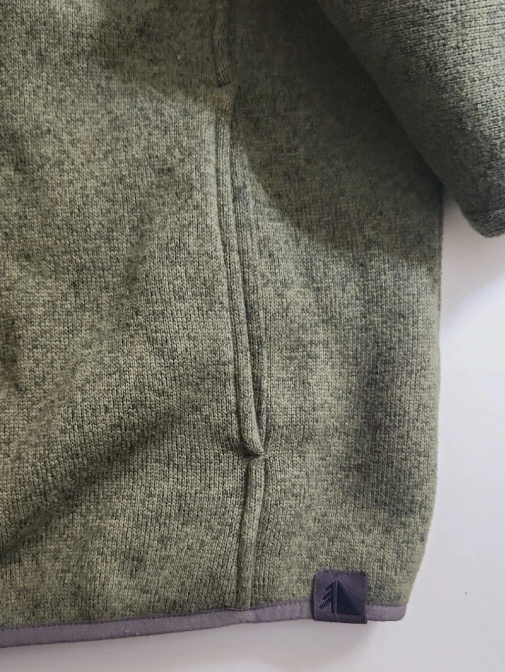 L.L. Bean Olive Green V-Neck Snap Fleece with Gray Trim